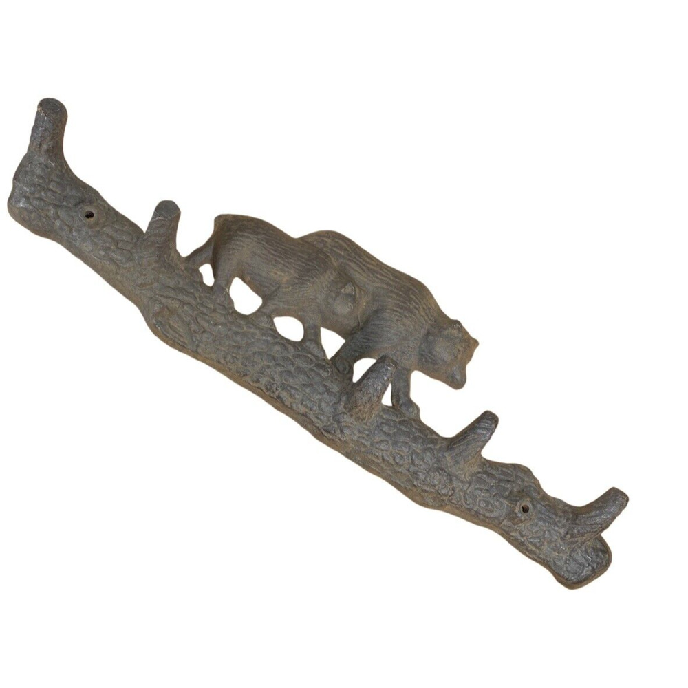 Cast Iron Mother Bear & Cub Rustic Wall Coat Rack Cabin Lake House Room Decor